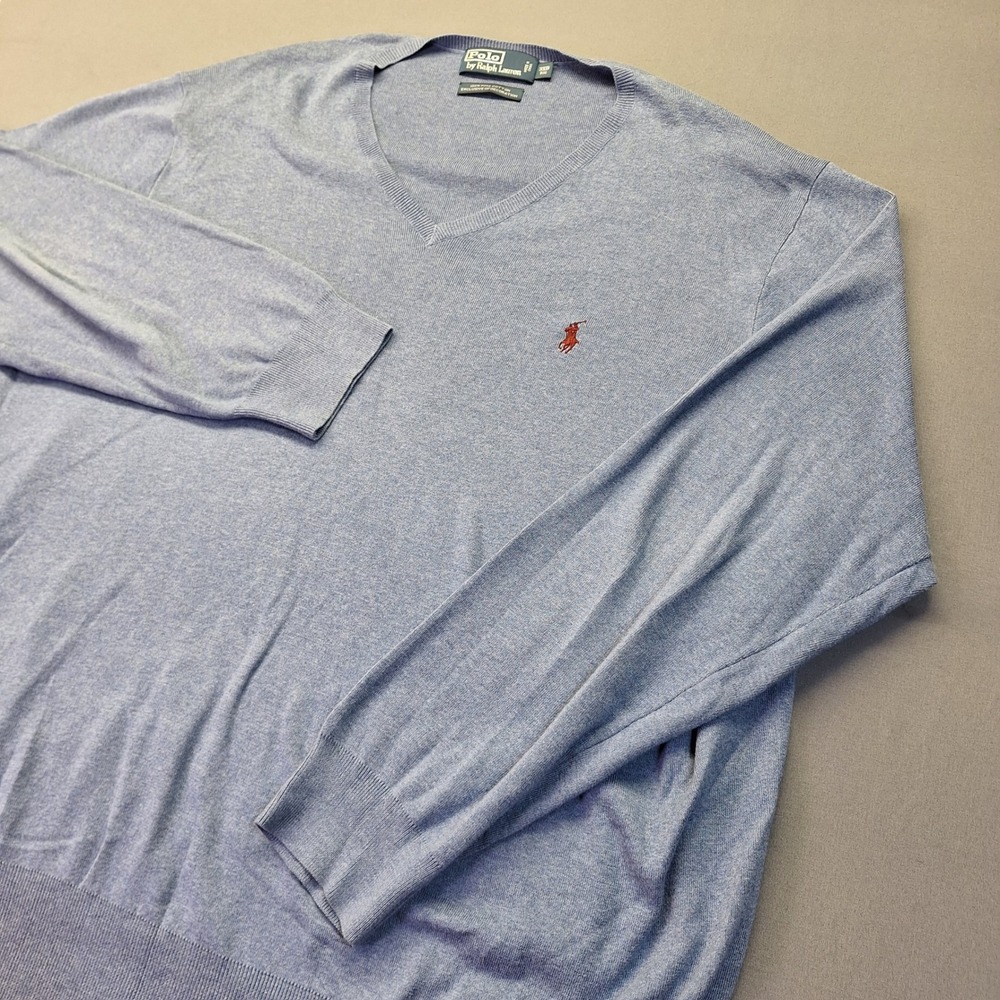 Polo Ralph Lauren Mens 3XB Big Pima Cotton V-Neck Sweater Light Blue Pullover